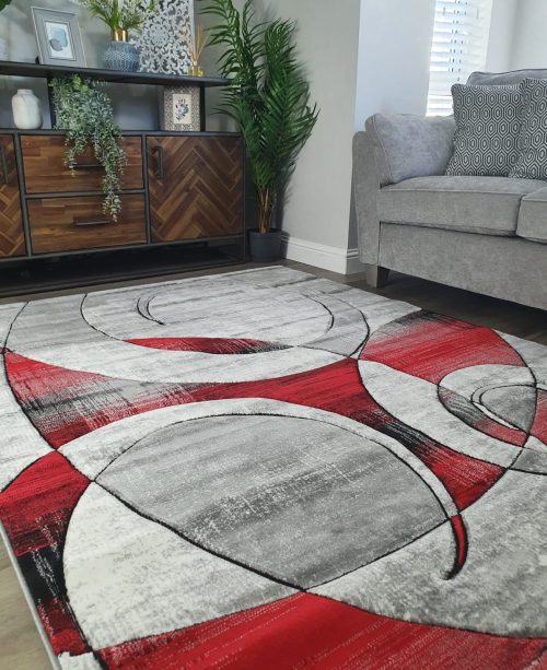 Aria Carved Rug Grey Red